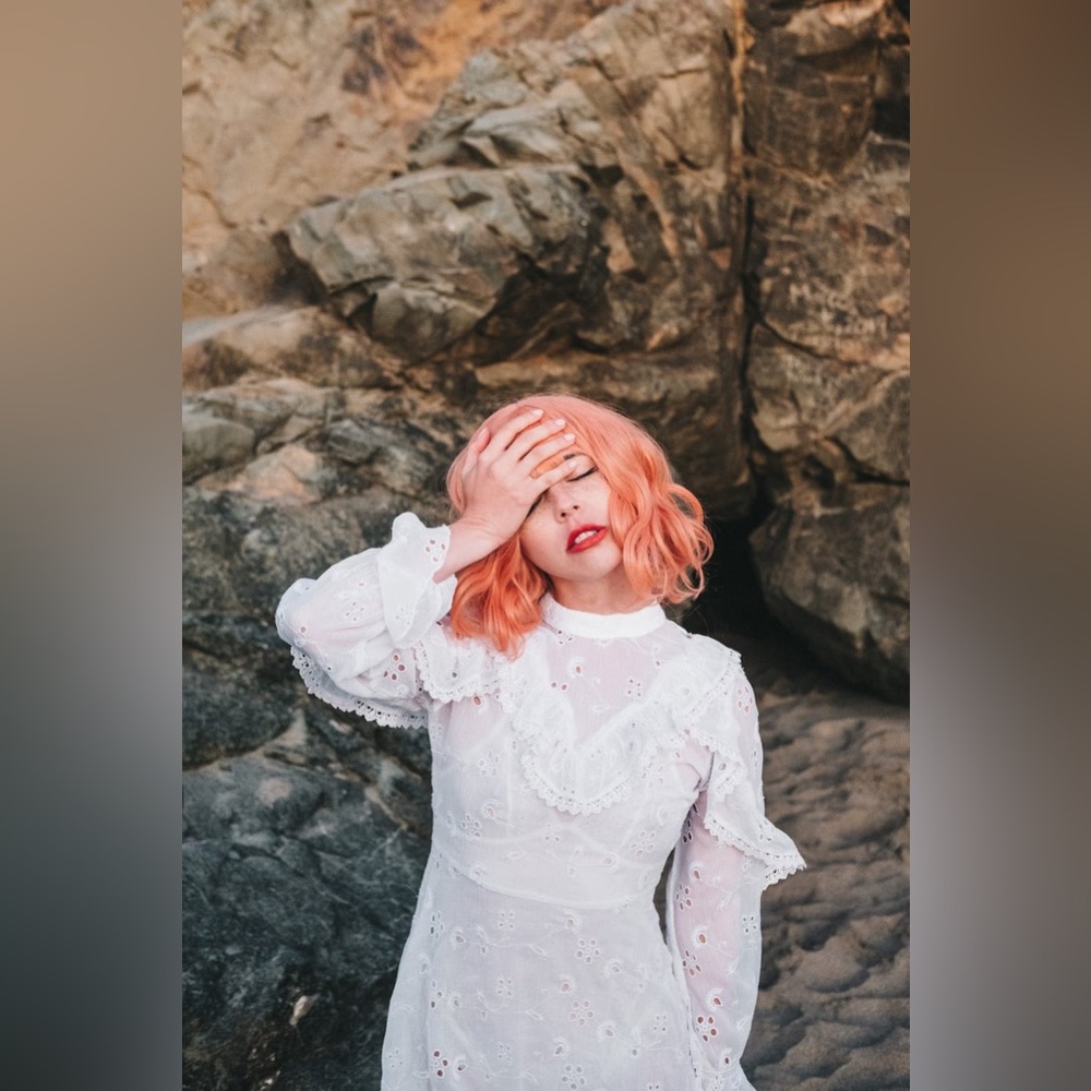 Urban Outfitters Eyelet Ruffle Mock Neck Mini Dress in Size 2